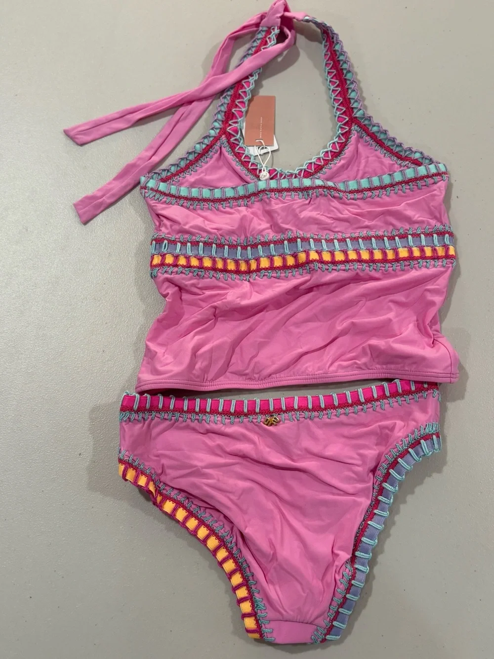 Pilyq Pink Girls' Two-Piece Tankini with Color-Block Trim